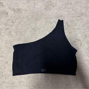 Set active sculptflex ribbed one shoulder bra in black